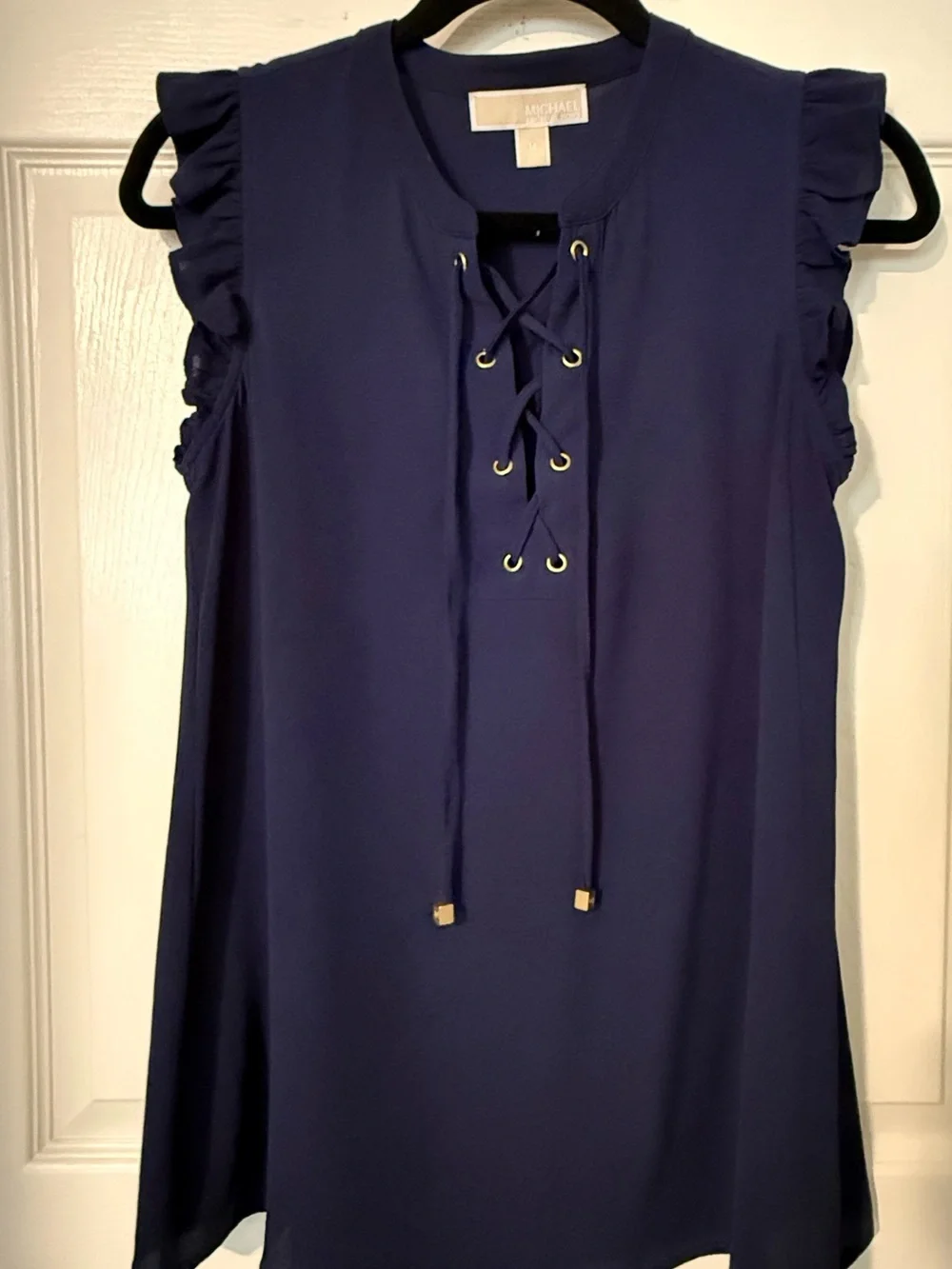 Michael Kors Navy Lace-Up Ruffle Sleeve Camisole Top
